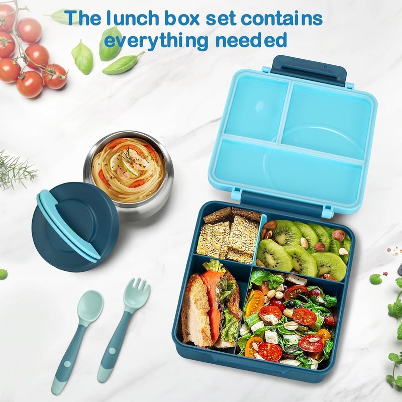 Howeemo Bento Lunch Box Set for Kids with 8oz Soup Thermo, Leak-Proof Lunch Containers with 4 Compartment, Kids Thermo Hot Food Jar and Insulated Lunch Bag for Kid to School-Blue - Image 3